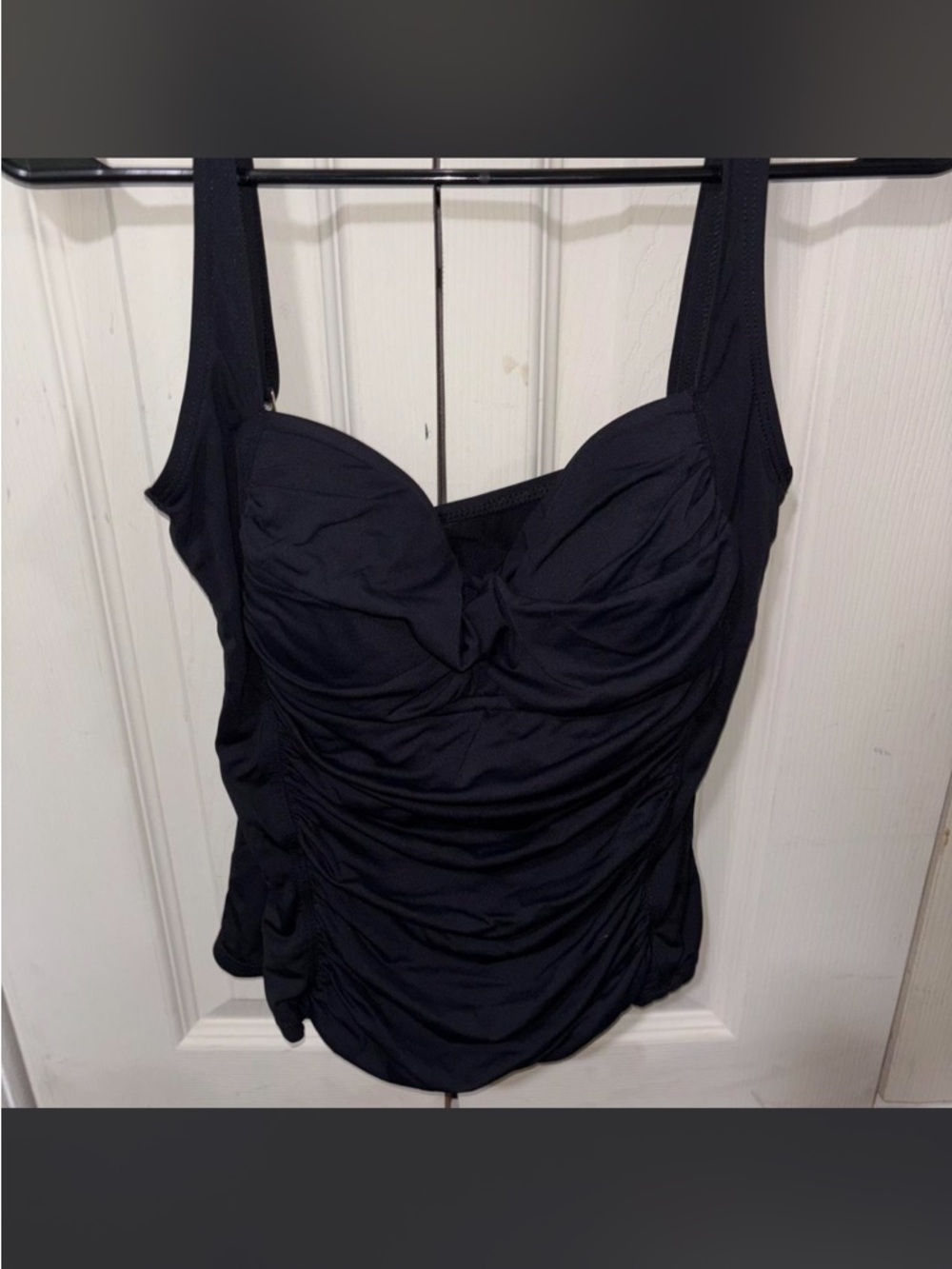 La Blanca Black Ruched Sweetheart Tankini Top